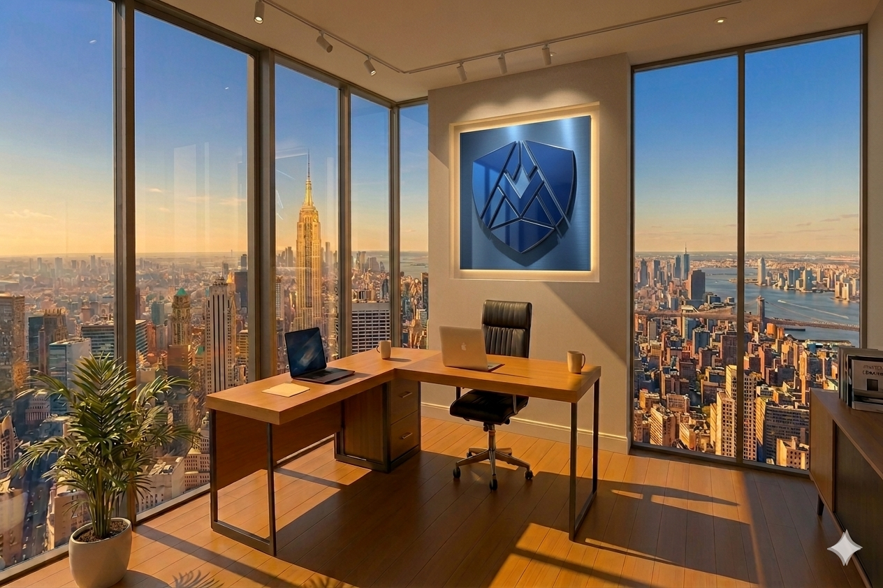 Modern office overlooking the city skyline